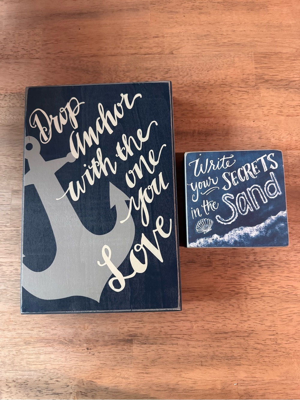 Nautical Anchor & Sand Wood Sign Set - Navy and Light Gray